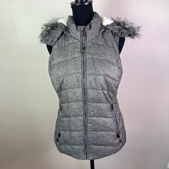 Green Tea Jackets & Blazers - Green Tea Puffer Vest Hooded Faux Fur Trim Padded Gray Women's Medium